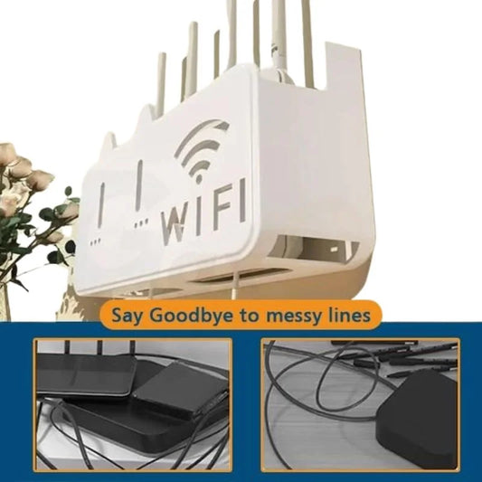 White WiFi Router Storage Box & Wall Mount Shelf Universal Cable Organizer | Space-Saving Holder for Modem, Set-Top Box & Smart Devices | Home & Office Use
