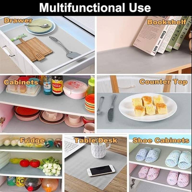 Anti-Slip Fridge & Shelf Mat | Waterproof Washable Liner for Kitchen Drawers Cabinets | Light Grey