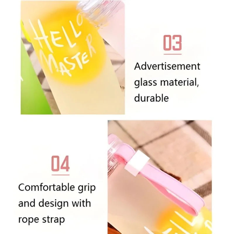 Pink Frosted Glass Water Bottle | Leak-Proof Insulated Bottle with Hello Master Decal Logo | 400ml