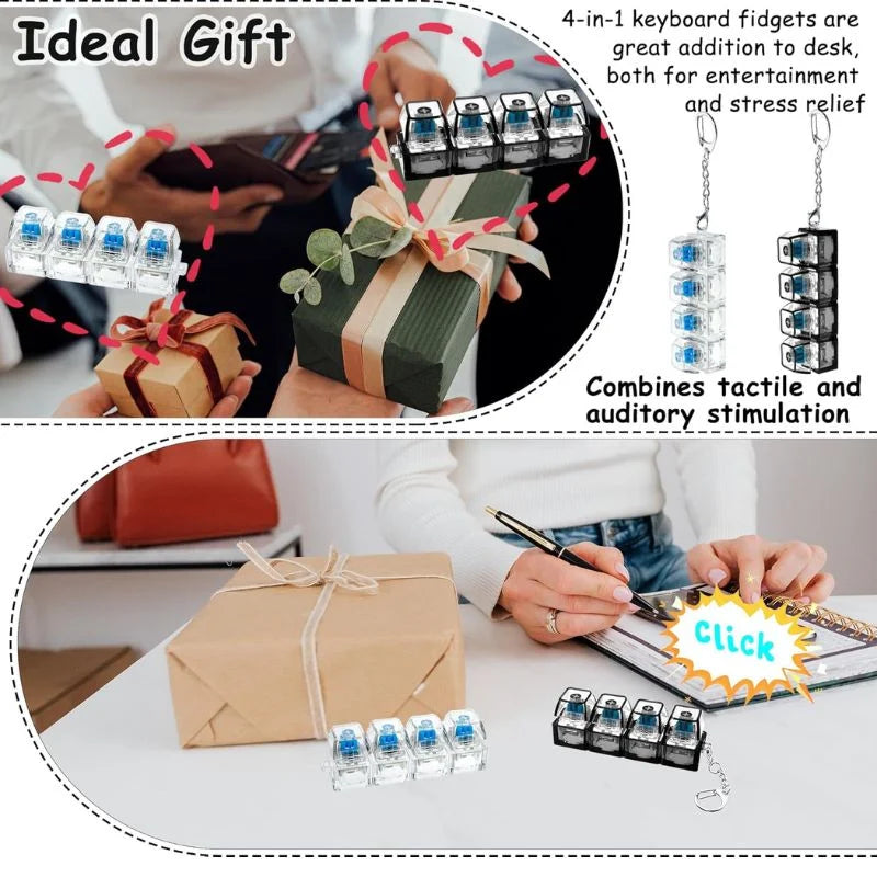 4-Key Mechanical Keyboard Clicker Keychain | Portable Mechanical Switch Fidget Toy | Stress Relief Finger Clicker | Tactile Keyboard Keychain with light | Random Color