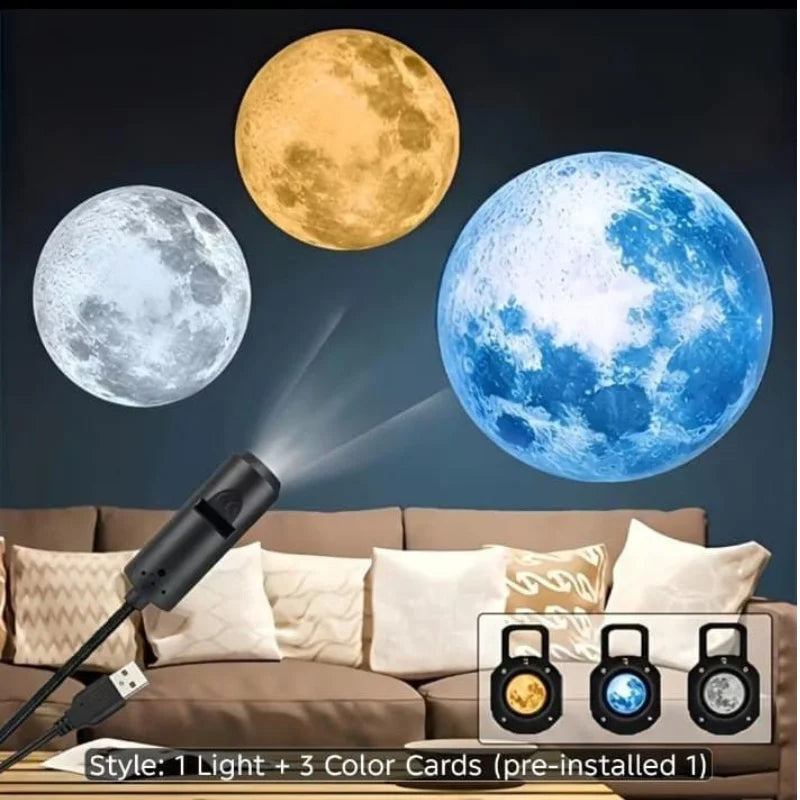 USB Moon & Earth Projection Atmosphere Light | 3 Interchangeable Lenses | Flexible Gooseneck Projector Lamp
