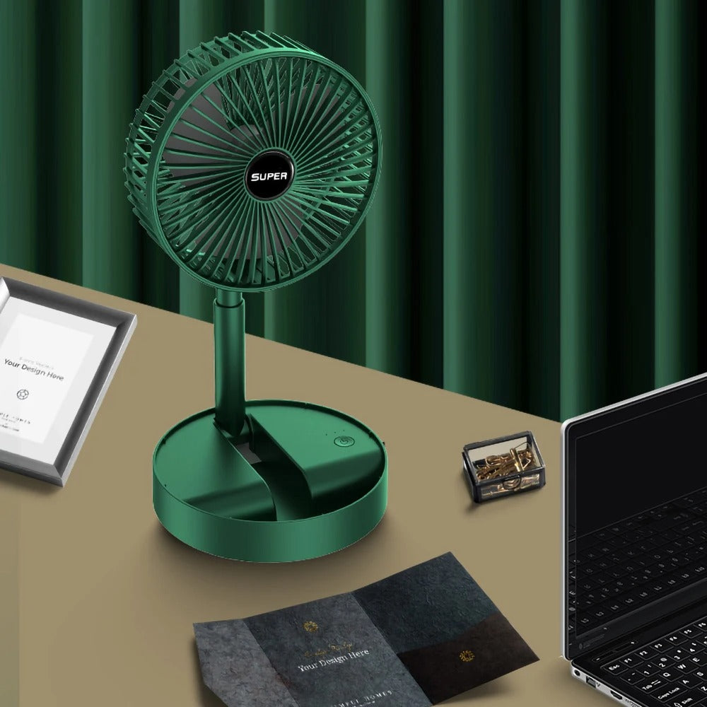 Portable Rechargeable Foldable Table Fan 2400mAh USB Charging | 3 Speed Silent Desktop Fan | Adjustable Mini Fan for Home, Office & Travel