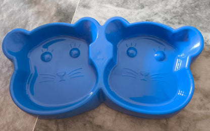 Cat Shaped Double Food Bowl for Pets – Plastic Random Color