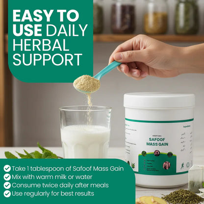 Safoof Mass Gain Herbal Weight Gain Powder Natural Body Mass Support Formula (100g)