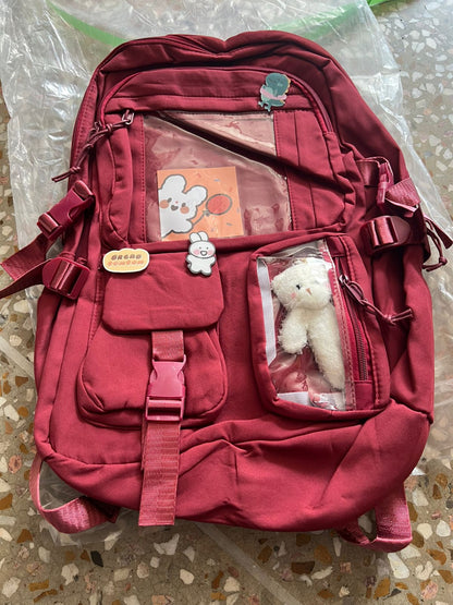 Cute Women Backpack Multi Pocket Canvas School Bag White Student Bag For Teenage Girls | Blue