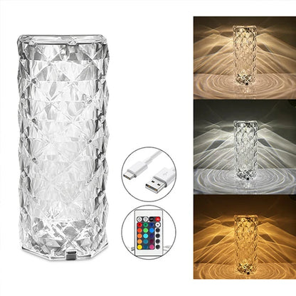 Rose Diamond Crystal Table Lamp – 16 Color RGB Touch Sensor Light with Remote Control – USB Charging Portable Atmosphere Lamp