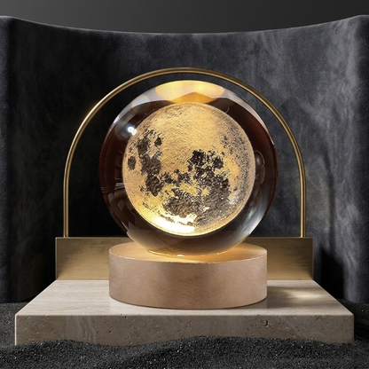 3D Galaxy Crystal Ball Lamp with Wooden LED Base – Decorative Night Light (Only Moon Shape)