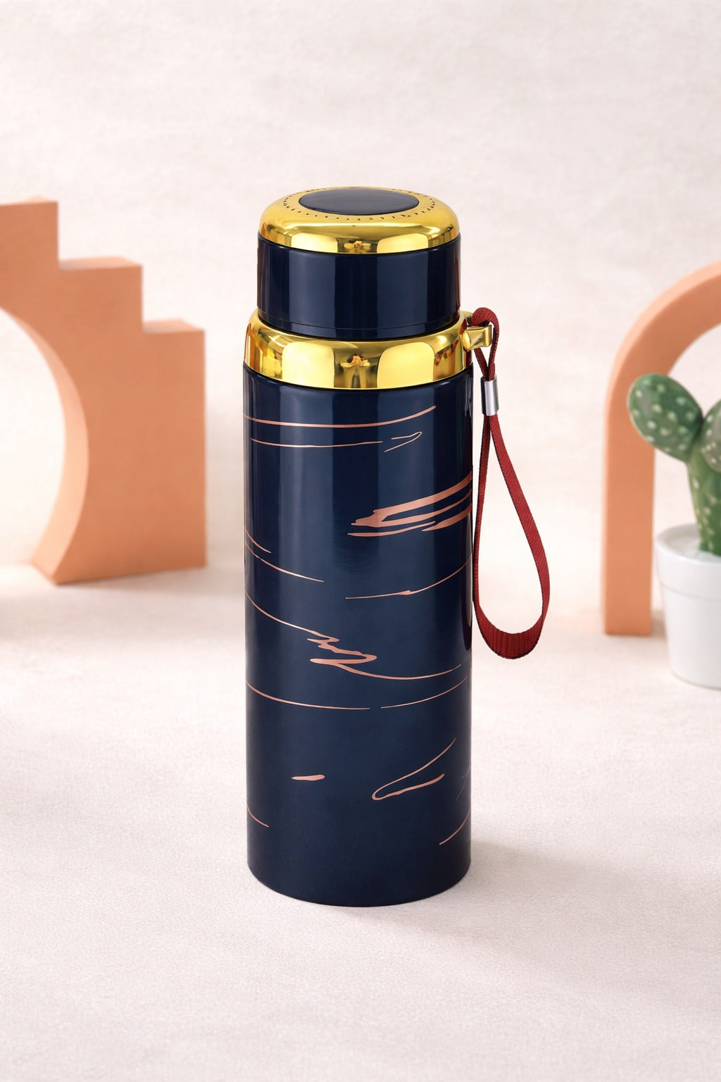 Premium Marble Print Stainless Steel Water Bottle - Elegant Vacuum Insulated Flask - Random Color - 1000ml