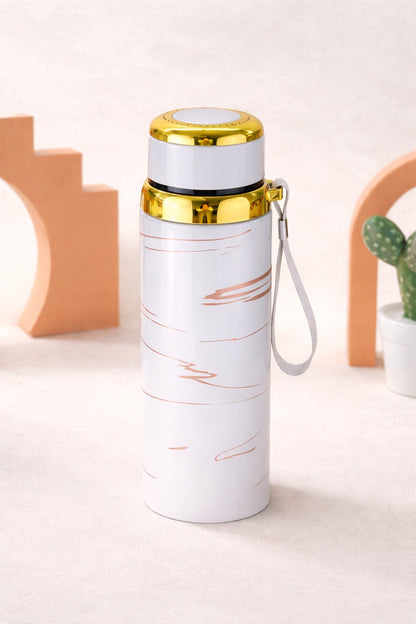 Premium Marble Print Stainless Steel Water Bottle - Elegant Vacuum Insulated Flask - Random Color - 1000ml