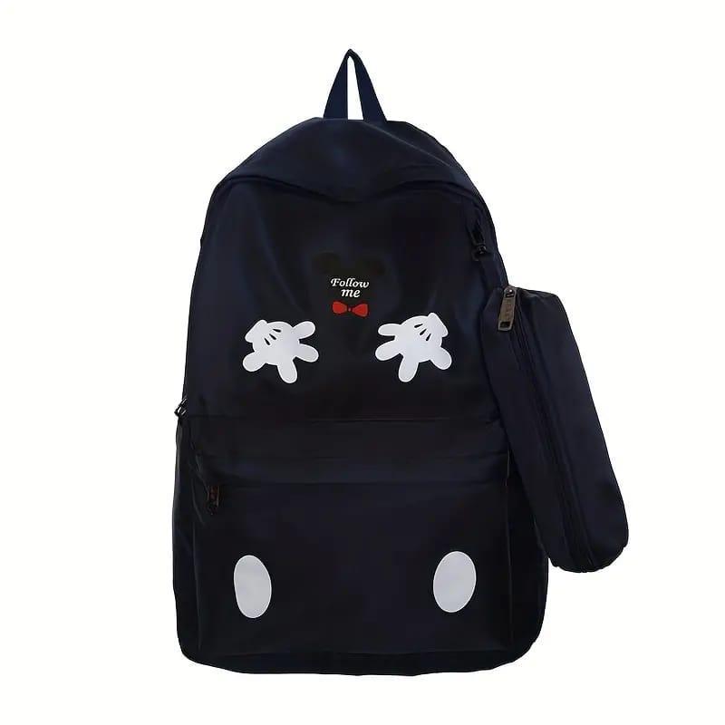 Mickey Mouse Backpack Set With Matching Pencil Case Cartoon Hand Graphics Nylon Printed Design | Black