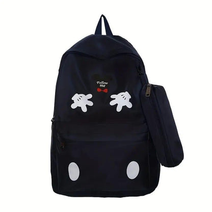 Mickey Mouse Backpack Set With Matching Pencil Case Cartoon Hand Graphics Nylon Printed Design | Black