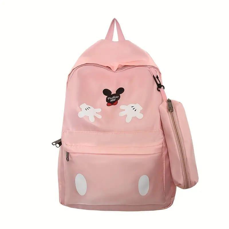 Mickey Mouse Backpack Set With Matching Pencil Case Cartoon Hand Graphics Nylon Printed Design | Black
