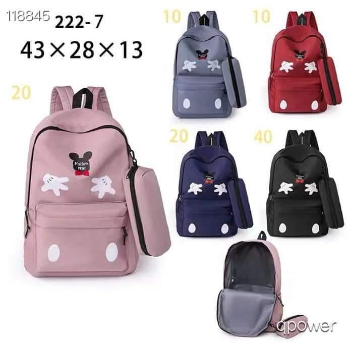 Mickey Mouse Backpack Set With Matching Pencil Case Cartoon Hand Graphics Nylon Printed Design | Black