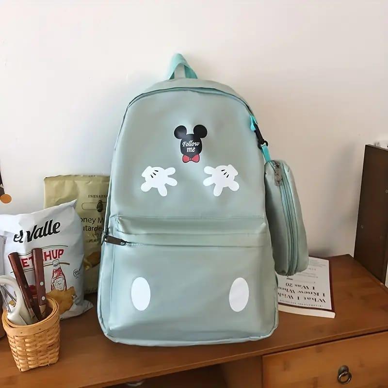 Mickey Mouse Backpack Set With Matching Pencil Case Cartoon Hand Graphics Nylon Printed Design | Black