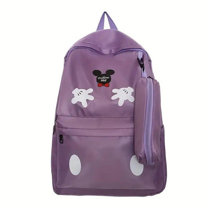 Mickey Mouse Backpack Set With Matching Pencil Case Cartoon Hand Graphics Nylon Printed Design | Black