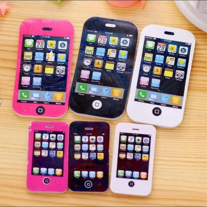 Pack of 6 Mobile Phone Shape Fancy Erasers for Kids – Cute Rubber Erasers for School, Drawing & Stationery (3 Small + 3 Large) - Multi Color