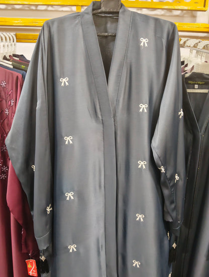 Premium TikTok Fabric Bow Embroidered Abaya – Standard Size