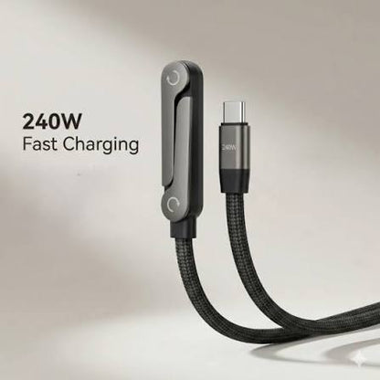 240W 2-in-1 Data Cable With Stand | 1.5 Meter C to C USB Data Cable | Fast Charging Nylon Braided Mobile Cable