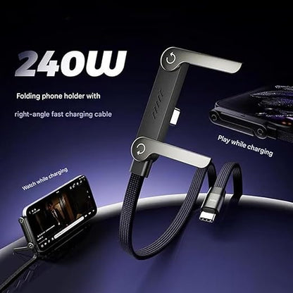240W 2-in-1 Data Cable With Stand | 1.5 Meter C to C USB Data Cable | Fast Charging Nylon Braided Mobile Cable