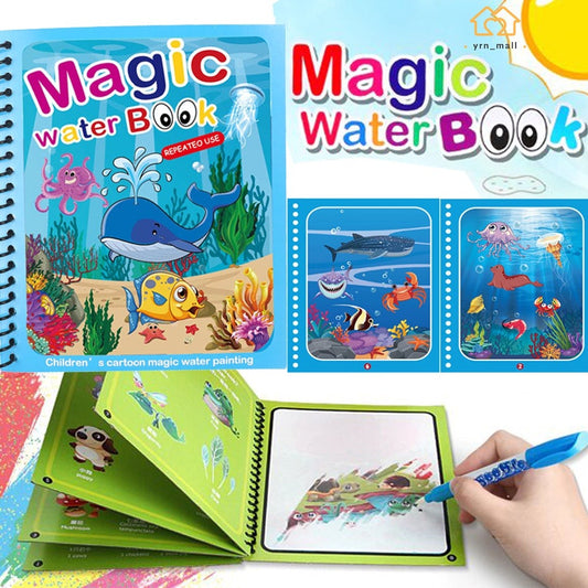 Magic Water Drawing Book for Kids – Reusable Mess-Free Coloring Book with Magic Pen