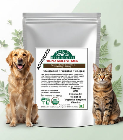 10-in-1 Dog & Cat Multivitamin | Probiotics, Omega-3 & Joint Support - 100g