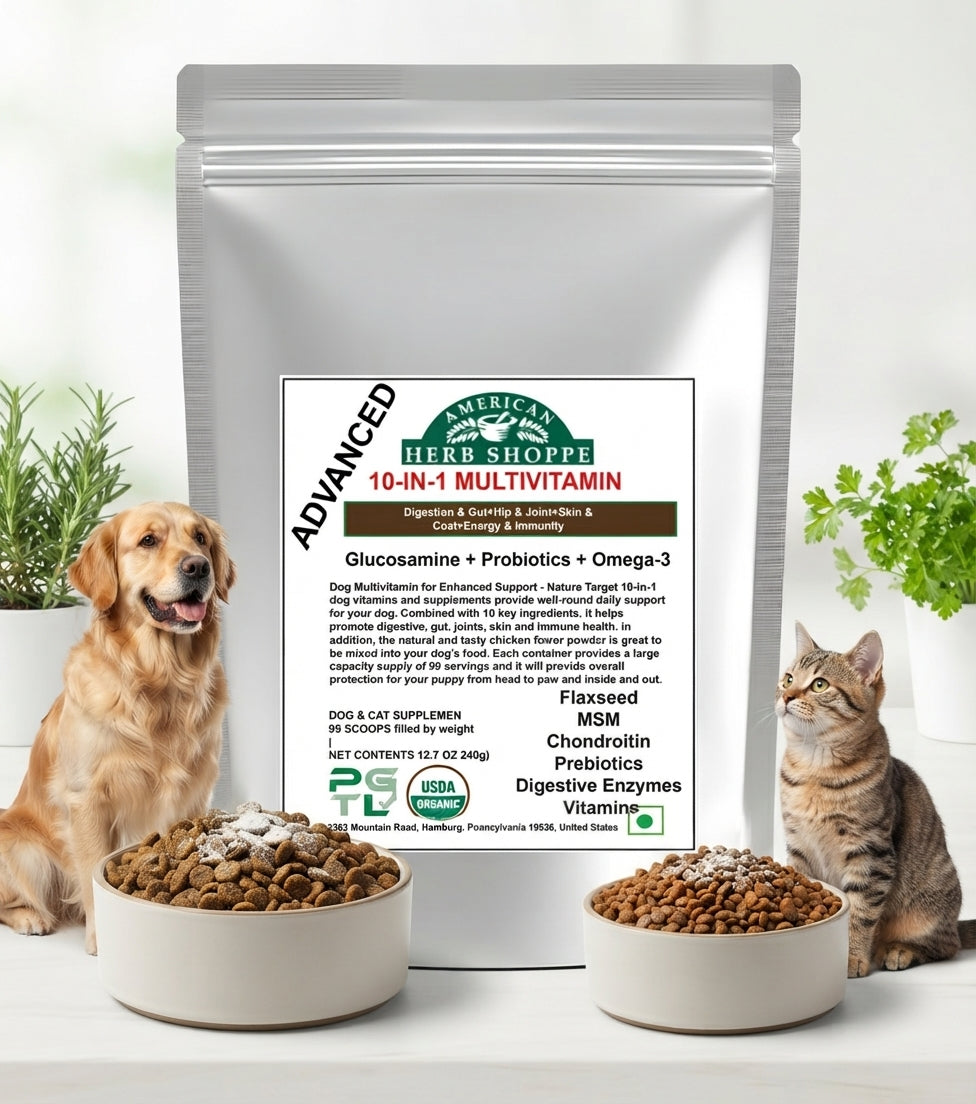 10-in-1 Dog & Cat Multivitamin | Probiotics, Omega-3 & Joint Support - 100g