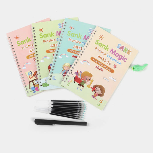Sank Magic Practice Copybook Set 4 Books Pen And 10 Refills Durable Reusable Practical Choice For Continuous Writing And Learning For Kids