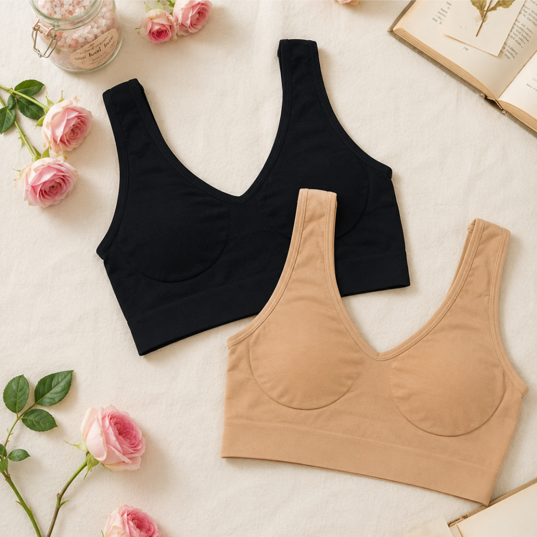 Women’s Seamless Comfort Air Bra – Non-Padded – 2 Piece Set (Black & Skin) – Designed for Everyday Wear