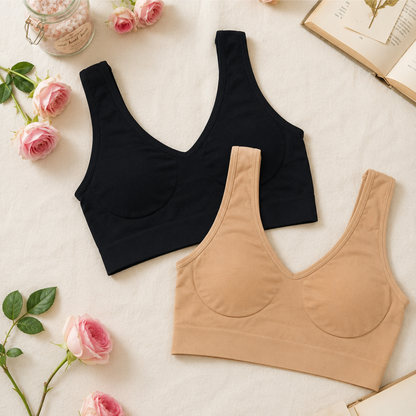 Women’s Seamless Comfort Air Bra – Non-Padded – 2 Piece Set (Black & Skin) – Designed for Everyday Wear
