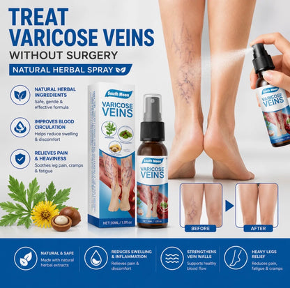 Natural Herbal Varicose Veins Spray South Moon Vein Care Spray 30ml Soothing Relief Formula For Healthy Legs And Improved Circulation