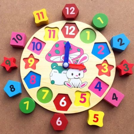 Wooden Learning Clock & Number Shape Sorting Toy