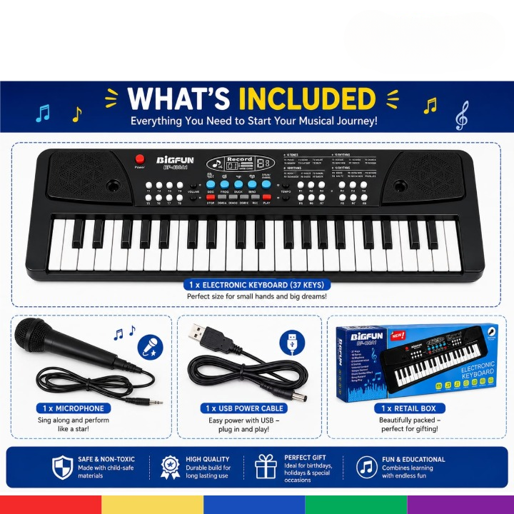 Bigfun 37-Key Electronic Keyboard Piano – Musical Learning Toy