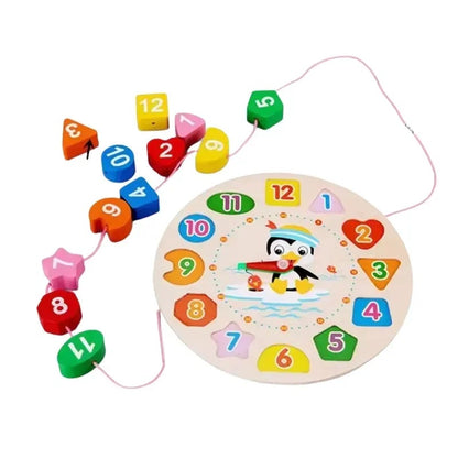 Wooden Learning Clock & Number Shape Sorting Toy