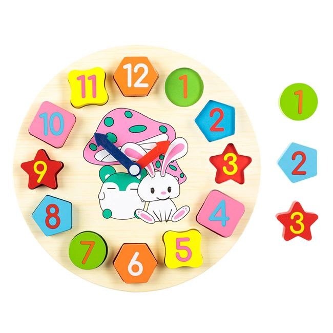Wooden Learning Clock & Number Shape Sorting Toy