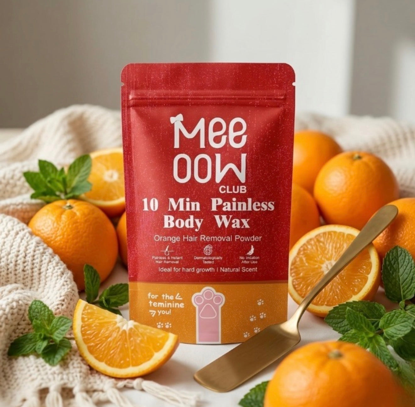 Meeoow Club 10 Min Painless Body Wax Orange Hair Removal Powder 100g Gentle Effective Formula For Smooth Skin And Easy At Home Use