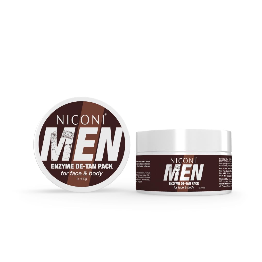 Niconi Men Enzyme De-Tan Pack 300g Formulated For Men's Skin With Papain Resveratrol And Beta-Glucan For Face And Body Use