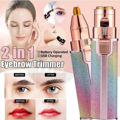 2-in-1 Flawless Eyebrow Trimmer | USB Rechargeable 2in1 Flawless Trimmer With Wire & Cleaning Brush | Eyebrow & Upper Lips Trimmer For Women (Rechargeable)