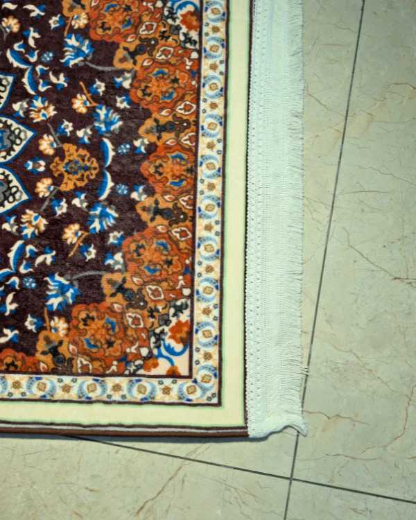 Traditional Moroccan Dome Arch Janamaz – Dark Plum & Rust 70x115 cm | Islamic Prayer Mat