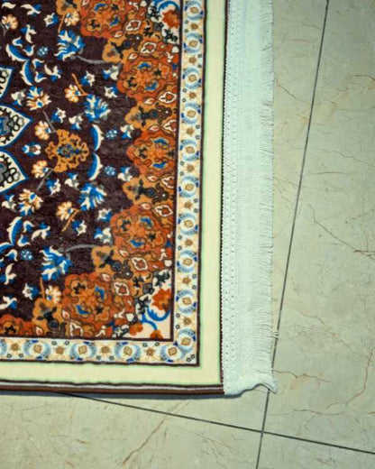Traditional Moroccan Dome Arch Janamaz – Dark Plum & Rust 70x115 cm | Islamic Prayer Mat