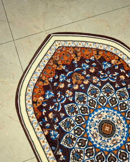 Traditional Moroccan Dome Arch Janamaz – Dark Plum & Rust 70x115 cm | Islamic Prayer Mat