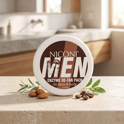 Niconi Men Enzyme De-Tan Pack 300g Formulated For Men's Skin With Papain Resveratrol And Beta-Glucan For Face And Body Use
