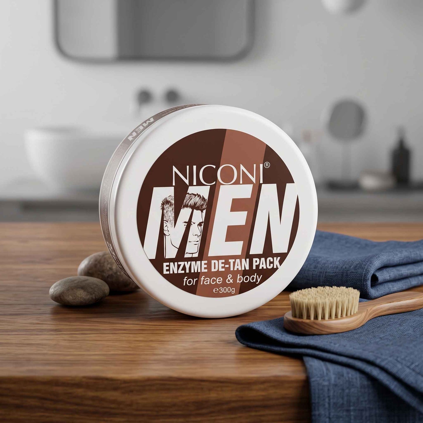 Niconi Men Enzyme De-Tan Pack 300g Formulated For Men's Skin With Papain Resveratrol And Beta-Glucan For Face And Body Use