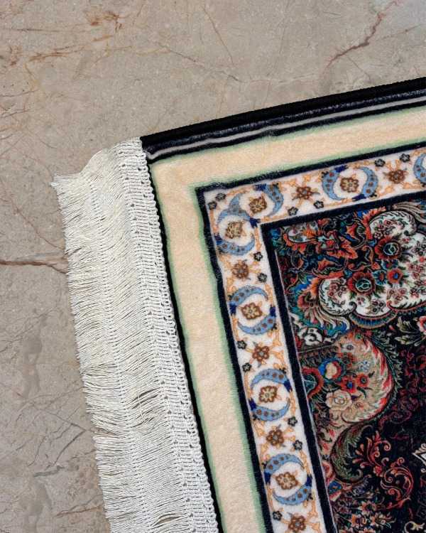 Luxury Ottoman Mandala Velvet Prayer Rug – Deep Blue & Black 70x115 cm | Elegant Islamic Janamaz