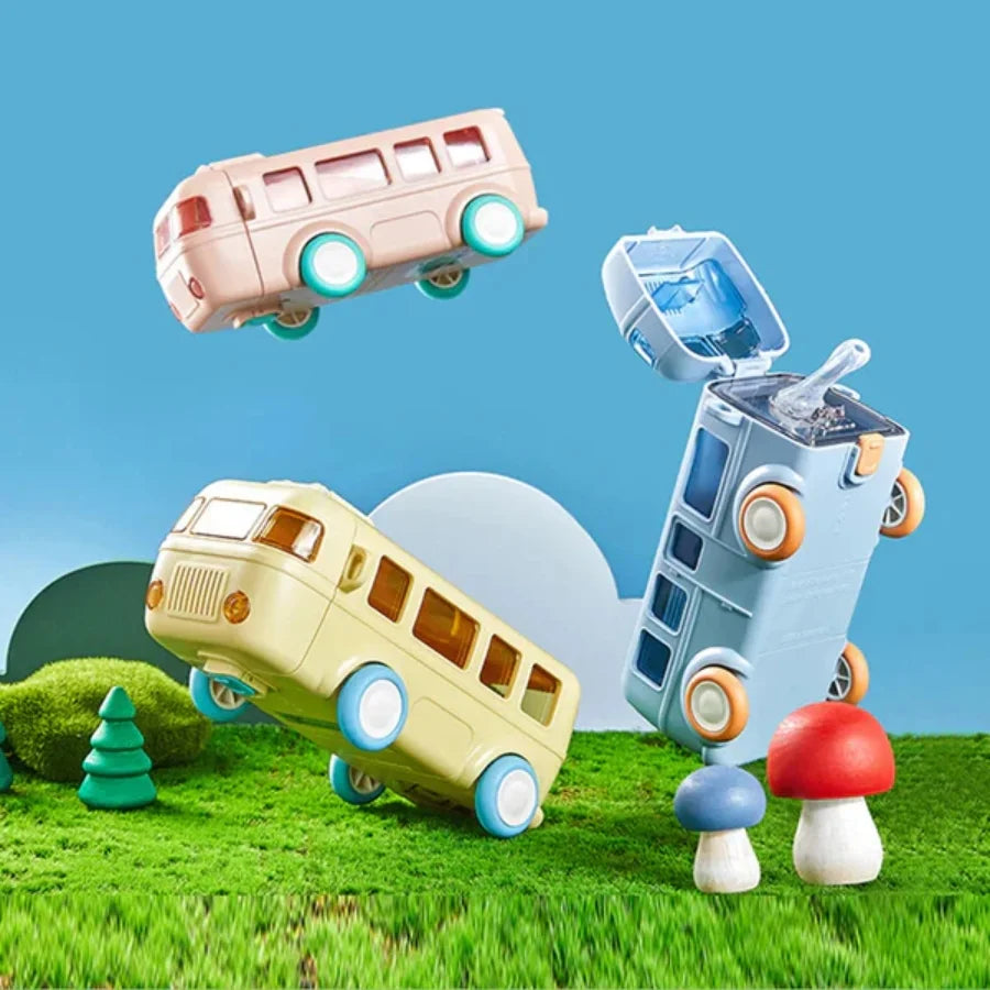 Bus Shape School Water Bottle | 500ml | With Strap | Cute & Leak-Proof | Random Color