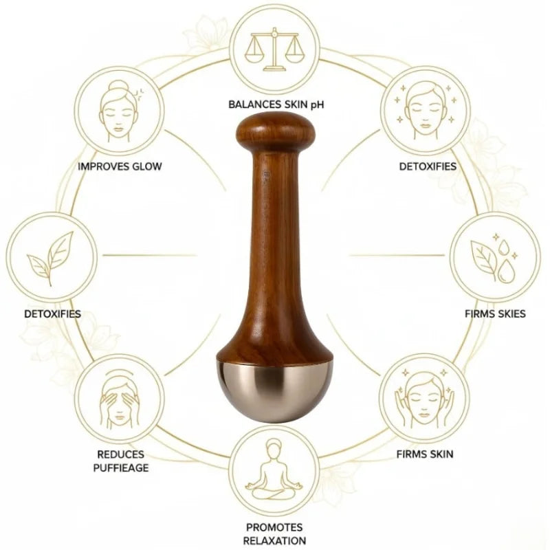 Kansa Wand Face & Foot Massager | Ayurvedic Bronze Massage Tool with Wooden Handle | For Face, Neck, Head & Body