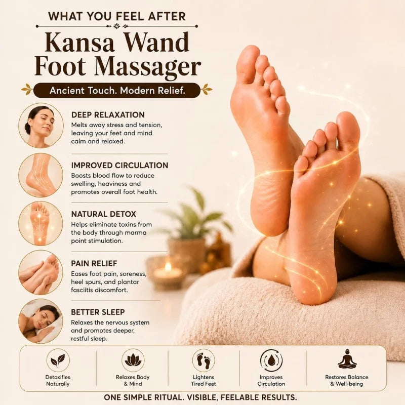 Kansa Wand Face & Foot Massager | Ayurvedic Bronze Massage Tool with Wooden Handle | For Face, Neck, Head & Body