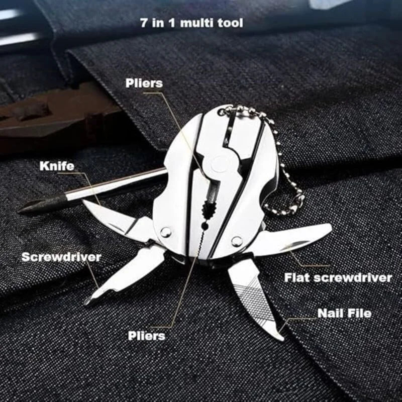 Stainless Steel Outdoor Portable Multitool Plier Knife | Mini Keychain Multi Tool with Screwdriver & Pouch | Camping, Hiking & Everyday Use