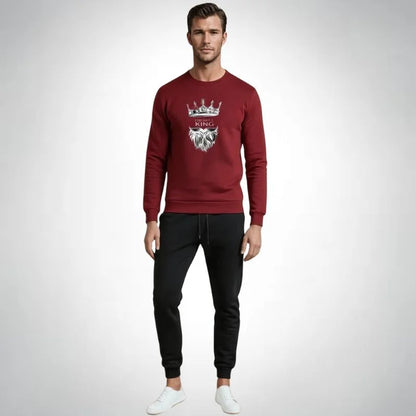 KING Printed Maroon Tracksuit Sweatshirt & Trouser | Warm & Comfortable Winter Wear | Medium