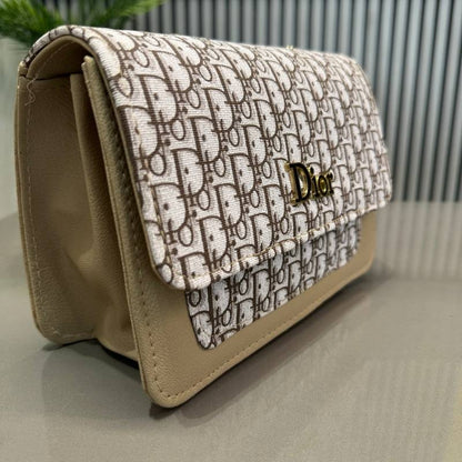 Beige | Dior Oblique Canvas & Leather Flap Clutch | Luxury Designer Handbag for Women