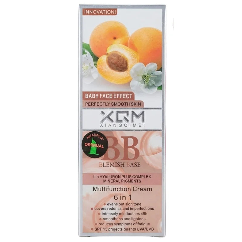 XQM BB Blemish Apricot Base Cream | 6-in-1 Multifunction BB Cream with Hyaluronic Acid & Mineral Pigments | SPF 15 | 65ml